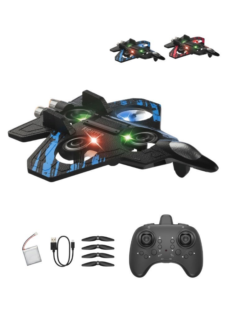 فايتر طائرة لعبة تعمل بالتحكم عن بُعد للأطفال مزودة بإضاءة ليد – طائرة مصنوعة من إسفنج إي بي بي بمدى طيران مرتفع، تصميم طيران واقعي مع أضواء وامضة، جهاز تحكم عن بُعد، بطارية قابلة لإعادة الشحن، هيكل بلاستيكي متين، طائرة لعب حركية للأولاد والبنات - Image 1